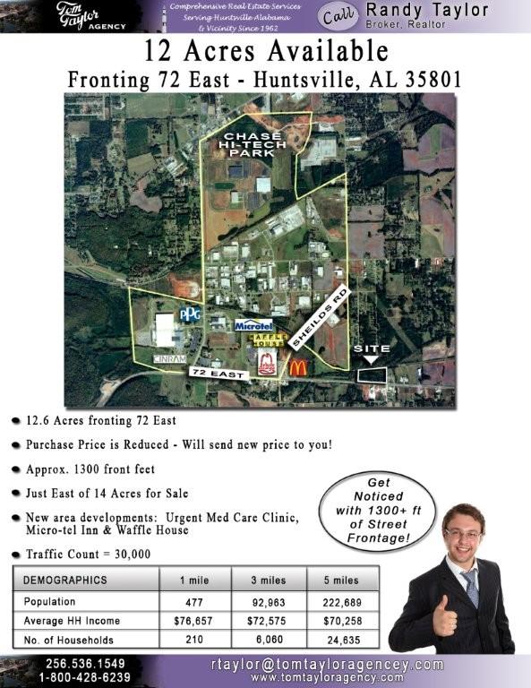 12.6 Acres Available Fronting 72 East, Huntsville